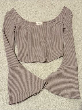 Altar'd State Mauve Ribbed Off-Shoulder Bell Sleeve Top